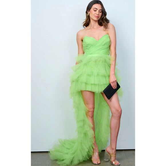 Neon Green Tulle Hi-Lo Dress - Picture 2 of 5